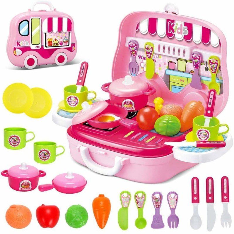 Smartcraft Portable Cooking Kitchen Play Set Pretend Play Food Party Role Toy for kids Pink