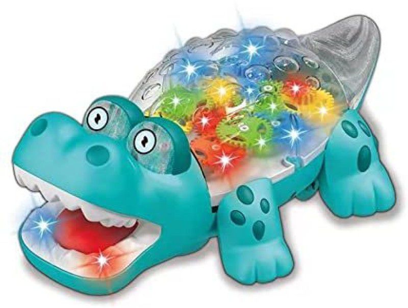MA ENTERPISE TT- Transparent Gear Crocodile WITH LIGHTS AND MUSIC 360 ROTATION  (Green)