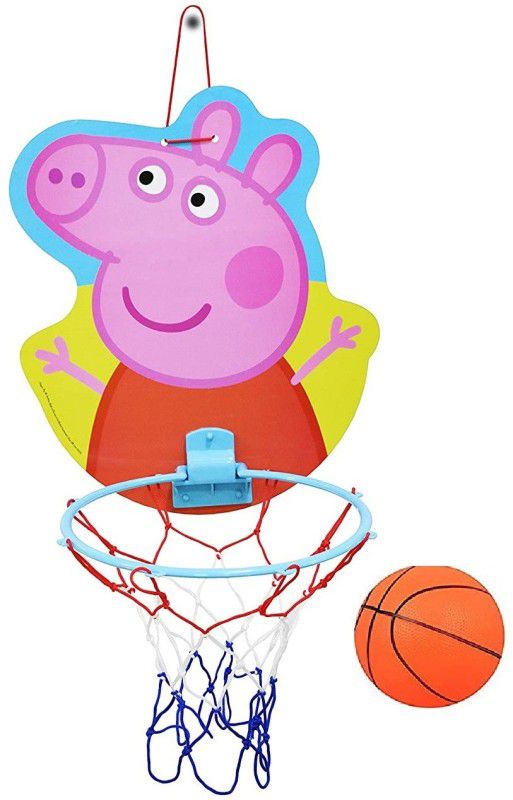 HALO NATION Peppa Pig Face Mount and Play Basket Ball kit for Kids Playing Indoor Outdoor Wall Hanging Basketball Net Board Sports Toy Game for Kids Mount Basket ball (Mini Basketball Included) Pepa Face Basketball Basketball
