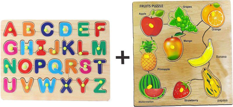 SAFESEED New Wooden Puzzle Toys For Kid Fruits With ABCD Alphabet Puzzle Wooden Board  (Multicolor)