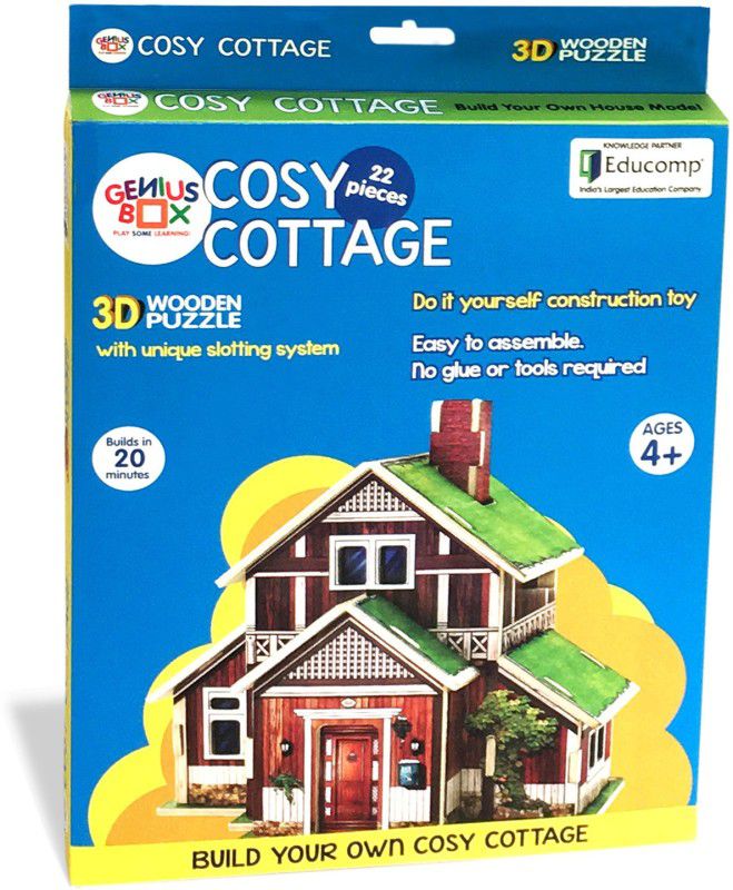 Genius Box Learning and Educational Toys for Children: Cosy Cottage 22 piece 3D Wooden Puzzle (22 Pieces)  (1 Pieces)