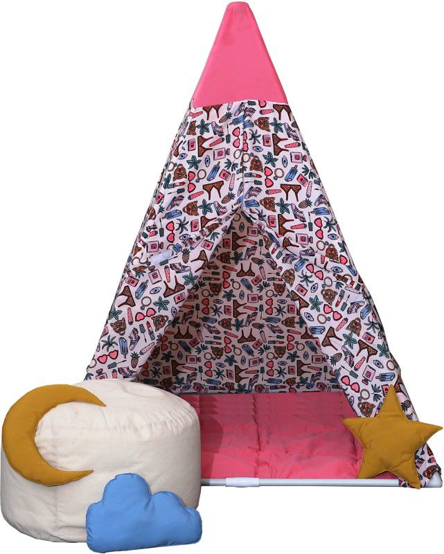 Second May Tripole Kid House tent in Pink Color Small Size with Quilt, Bean Bag and Cushion Set  (Multicolor)