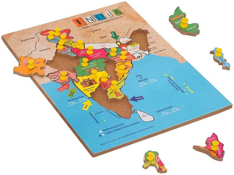 Poktum Indian Map Wooden Puzzle for Kids Fun and Learning, India Map Wooden Puzzles  (Brown)