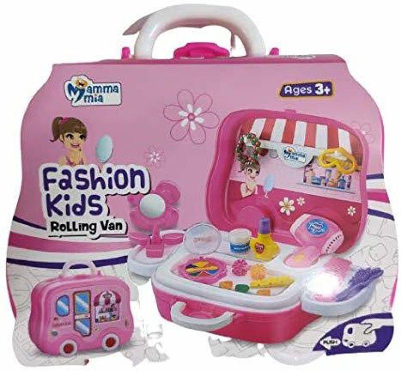 Palmate Mumma Mia Fashion Kit in Suitcase with wheels For Kids | Fashion Kids Rolling Van Makeup Set Pretend Toy for Girls