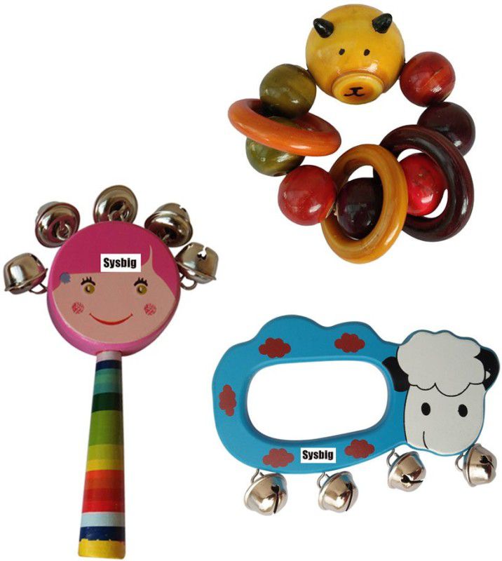 Tovick Wooden 3 baby rattles for new born babies.... Rattle  (Multicolor, Yellow, Green)