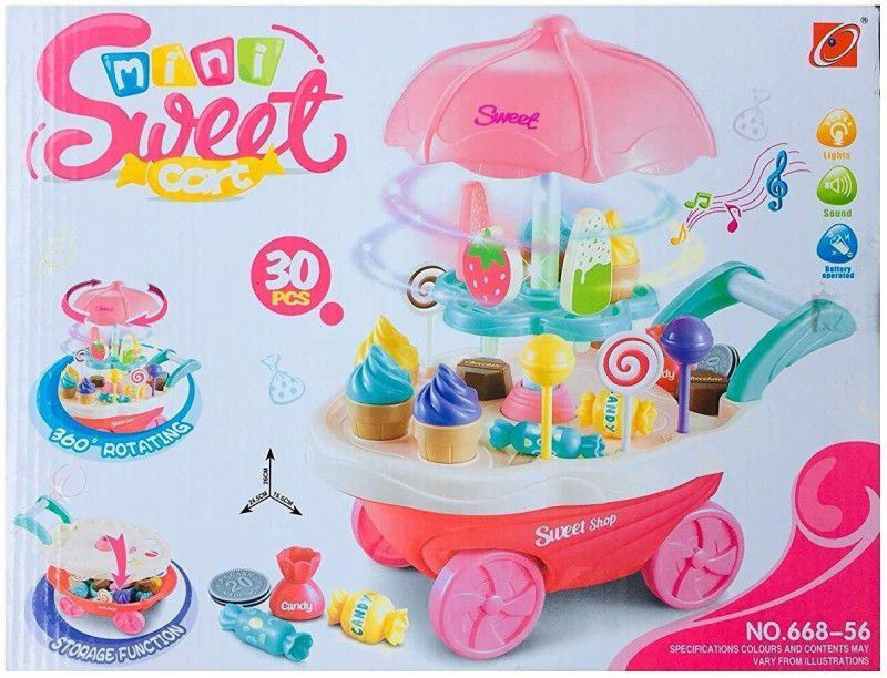 HIM TAX 30pcs Mini Sweet Cart Pretend Play Ice Cream Sweet Shop Lighting Music Children Educational Plastic Cosplay Kitchen Toys Set