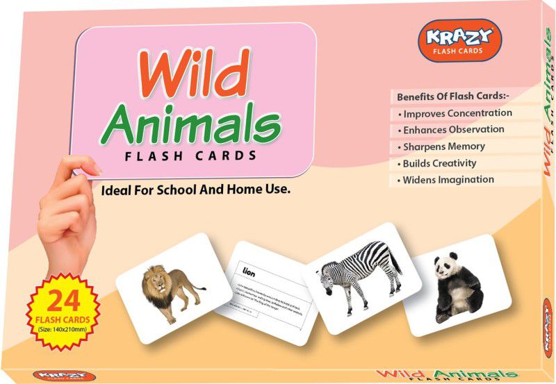 krazy Wild Animals Flashcards 24 real image cards for kids early learning 3mos to 6yrs  (Multicolor)