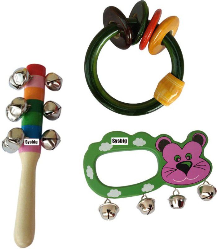 Tovick Eco-friendly Set of 3 colorful sounding wooden baby Rattles for new babies, Rattle  (Multicolor, Green)