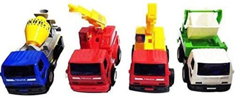 ESSJEY TOY City Service Die Cast Pull Back Plastic Trucks Toy Set Educational Pack of 4  (Multicolor)