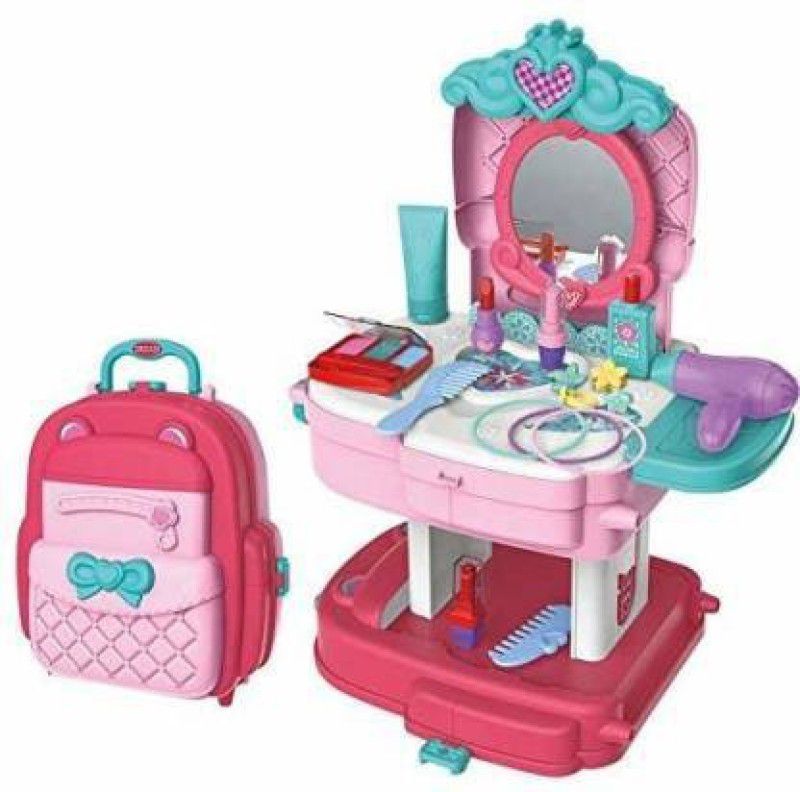 oxy hub Beauty Dresser Toy Set for girls - Beauty Makeup & Hair Dressing Kit for Girls, Makeup Accessories with School Bag Pack Suitcase for Kids Girls