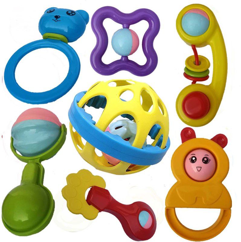 DealBill.Ex BPA-Free NonToxic Colorful Lovely Attractive Plastic 7 Shake Grab Baby Rattles ( jhunjhuna ) & Soothing Teether for Babies Infants Toddlers Child Early Age Toys for New Borns unique gift Rattle  (Multicolor)