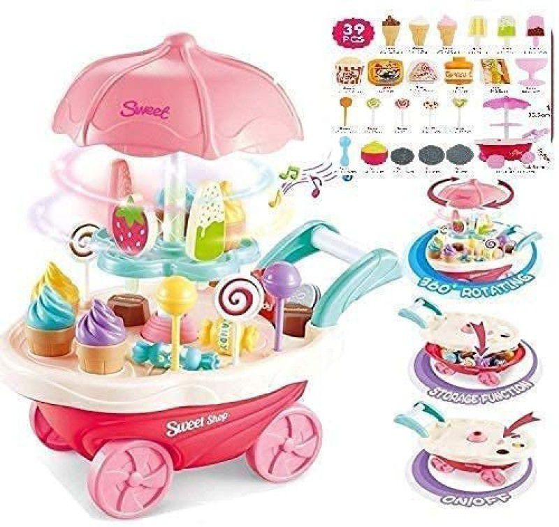 NAMANSHU TEX Ice Cream and Sweet Shopping Cart Play Toy Set with Light and Sound for Kids