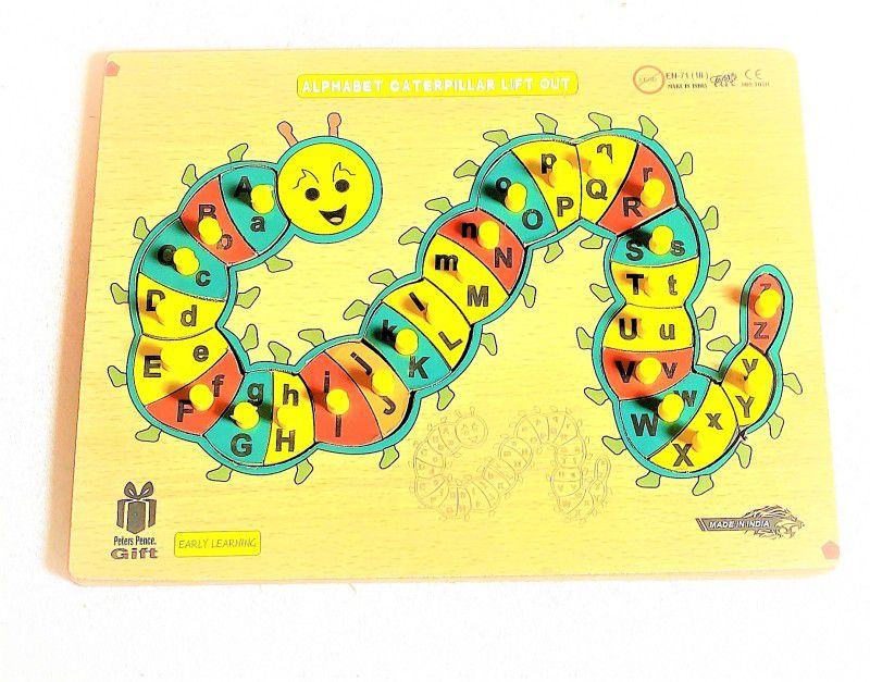 PETERS PENCE WOODEN CATERPILLAR ALPHABET PUZZLE BOARD FOR KIDS PRE PRIMARY EDUCATION  (25 Pieces)