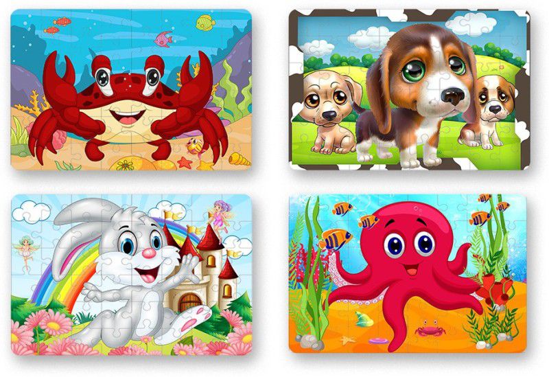 ULTRA 3D Jigsaw Kids Puzzle (5+ Years) Set of 4|24 Pieces|Octopus,Crab,Rabbit & Dogs  (24 Pieces)