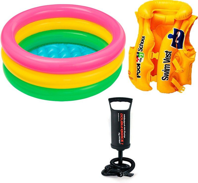 INTEX ® Original Inflatable 2ft Water Tub Kids SwimmingPool With Swim Vest Float & Hand Pump Inflatable Swimming Pool  (Multicolor)