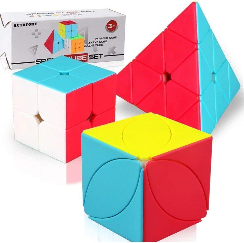 Authfort Speed Cube set of 2 x 3 x PYRAMID x leaf sticker less Cube set of 4  (4 Pieces)
