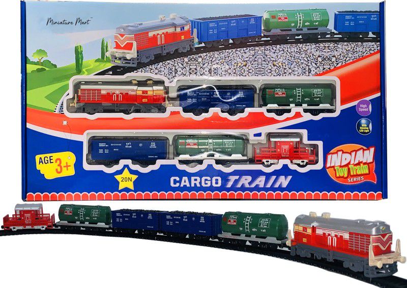 Giftary Battery Operated Indian Railways Goods Train Track Set 5 Wagons Front Glow Light  (Multicolor, Pack of: 1)