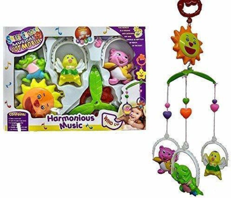 Galactic Sweet Cuddles Harmonious Musical cot with Hanging Cartoons for Toddlers/ Infants/ New-Borns/Baby- Multi Colors Multicolor ( 6 Pcs Set )(3 Design Available 1 Design Sending)  (Multicolor)