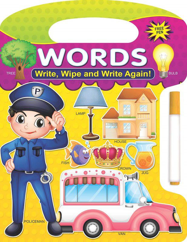 Kiddie Castle Words Write and Wipe Book With Free Pen  (Multicolor)
