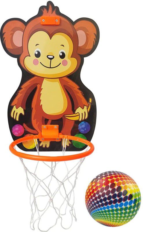 First Play Basket Ball for Kids Wall Mounted Game Set with Hanging Board {Monkey}  (Multicolor)