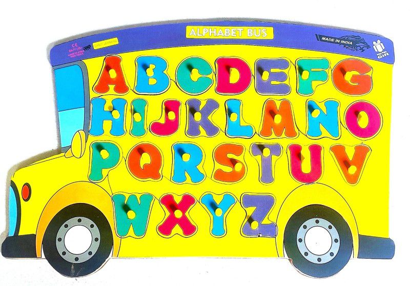 PETERS PENCE WOODEN BIG BUS ALPHABET PUZZLE BOARD FOR KIDS PRE PRIMARY EDUCATION  (26 Pieces)