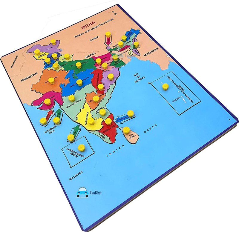 FunBlast India Map Jigsaw Puzzle with State & Capitals - Educational wooden Board Tray for Boys|Girls  (52 Pieces)