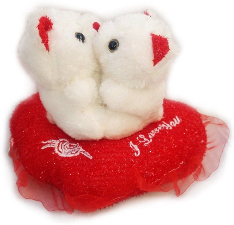 DINAARKAN VALENTINE SPECIAL WHITE TEDDY BEAR PAIR ON HEART SHAPED SOFT TOY WITH SOUND 30 cm - 20 cm  (Red, White)