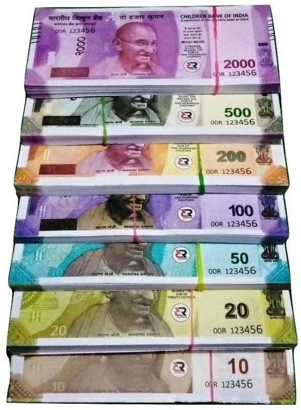 BBS DEAL Combo (25*6=150 Notes) (Rs.10, Rs.20, Rs.50, Rs.100, Rs.200, Rs.500, Rs.2000 Notes) Playing/Fake Indian Currency Notes For Fun Fake Currency/Prank toy Gag Toy Fake Note Gag Toy  (Multicolor)