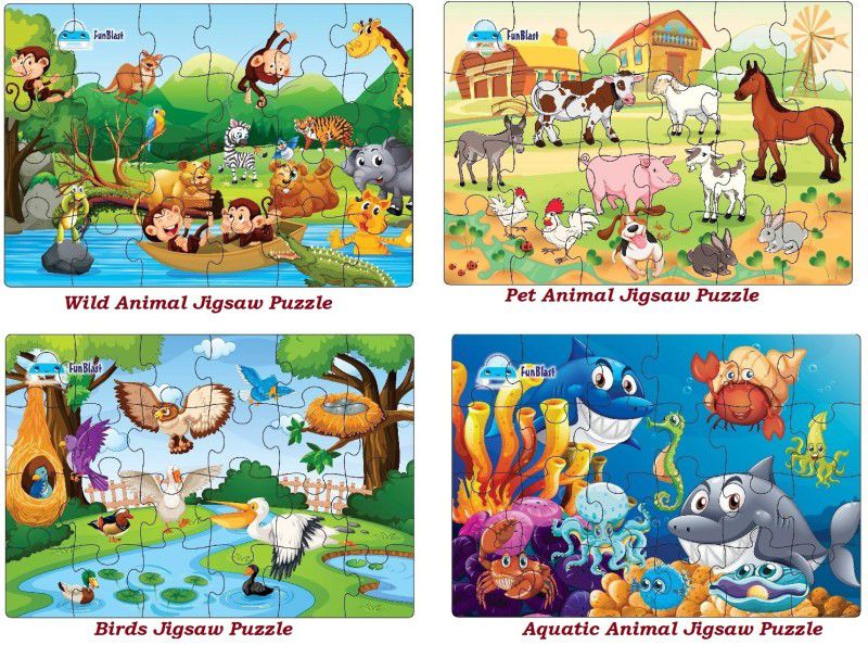 FunBlast Kids Puzzles for Kids, Animal and Birds Jigsaw Floor Puzzle for Kids of Age 3+ Years, Set of 4 - 96 Pcs Puzzle (Size 30X22 cm)  (96 Pieces)