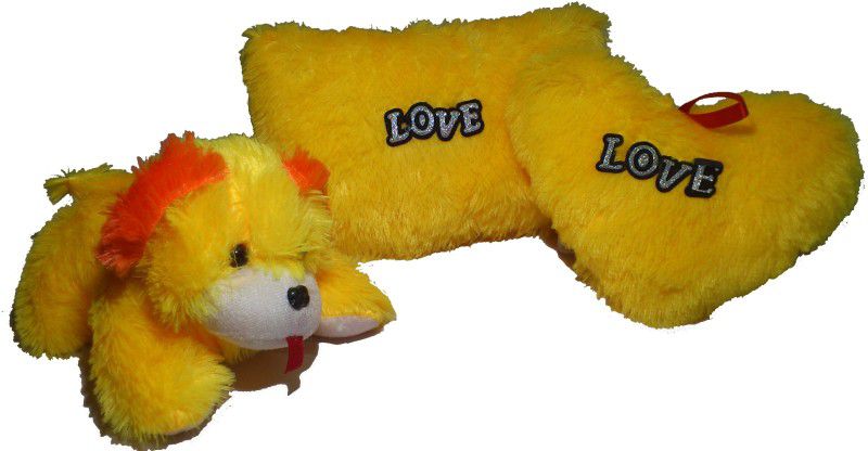 Stylewell Set of 3 Yellow Color Heart Shape Love Soft Tickle, Cushion Pillow, Dog Teddy Bear Valentine Love Birthday Gift - 38 cm  (Yellow)