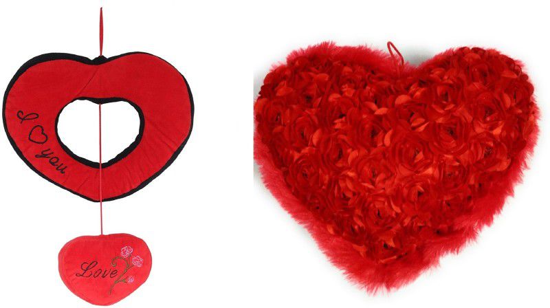 DINAARKAN VALENTINE SPECIAL COMBO OF HANGING HEARTS WITH SOUND 30 cm AND ROSE HEART SHAPED CUSHION SOFT TOY WITH SOUND 44 cm - 34 cm  (Red)