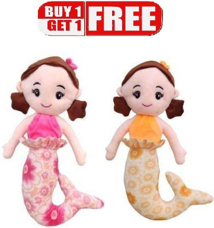 Lil'ted Super Cute Combo Mermaid Doll Soft Plush Doll for Girls - 35 cm  (Pink, Yellow)
