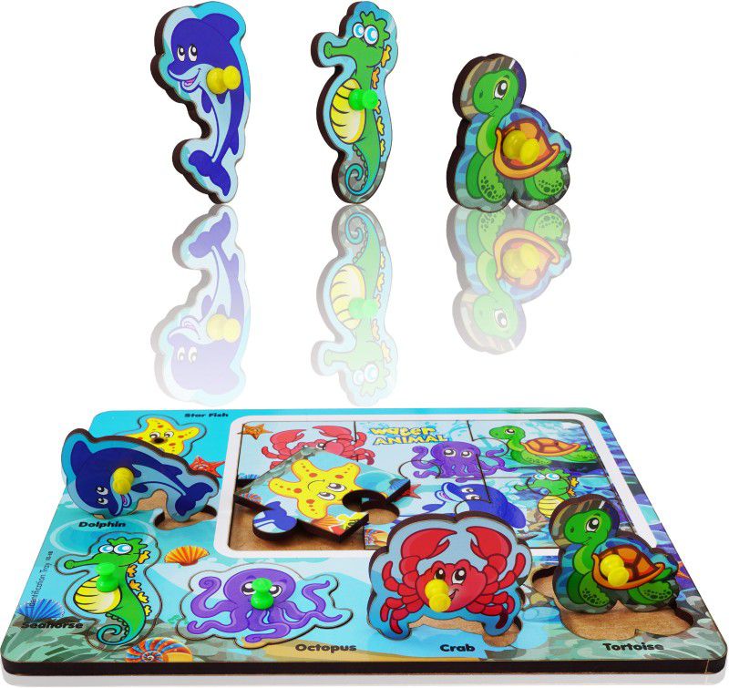 lefan water animal wooden puzzle , Jigsaw Preschool & Playgroup Educational Puzzle kids toys for age 3 to 5 year baby boys & girls , childs easy activity learning board game for kindergarten Childrens Children  (1 Pieces)