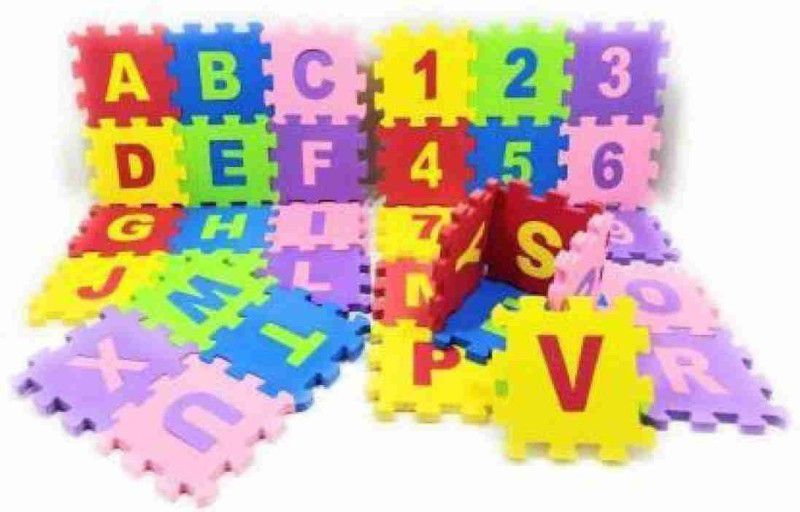 HIM TOYS EVA MATS Puzzle with pictures & Counts for Kids Interlocking Learning Alphabet(A to Z) & Numbers(0-9) Size 17 X 17 inch Each Piece with 0.9 cm Thickness (Set of 36 pcs)(Colors May Vary) (36 Pieces)  (36 Pieces)