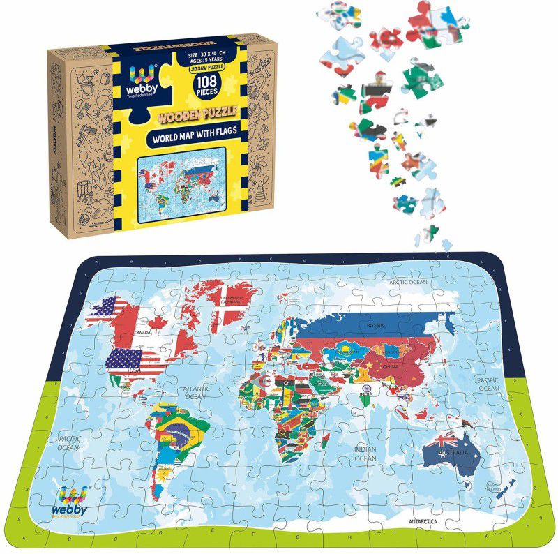 Webby World Map With Flags Jigsaw Puzzle  (108 Pieces)