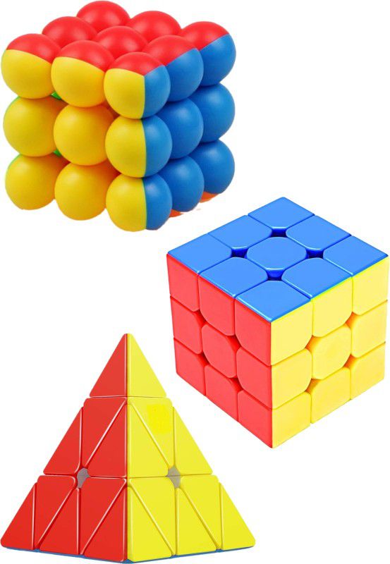 Koros Cube Combo Set of 3x3x3 puzzle pyramid, Round ball magic cube for Boys and Girls  (3 Pieces)