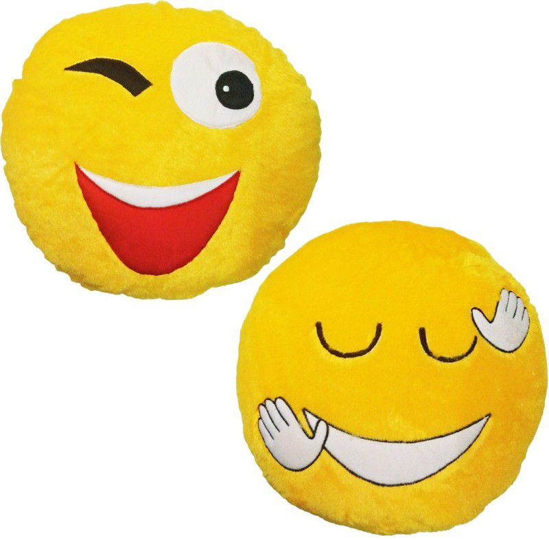 GOLDDUST VKI4A Smiley Emoticon Decorative Cushion - 15 inch  (Multicolor)