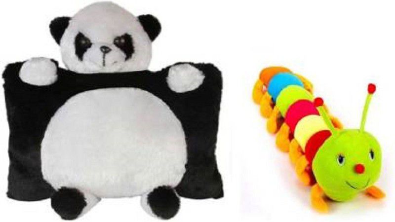 Saubhagye Baby Panda pillow (35 cm) With Beautiful Cute Colorful Caterpillar Soft Toy - 55 cm (Black) - 35 cm  (Multicolor)