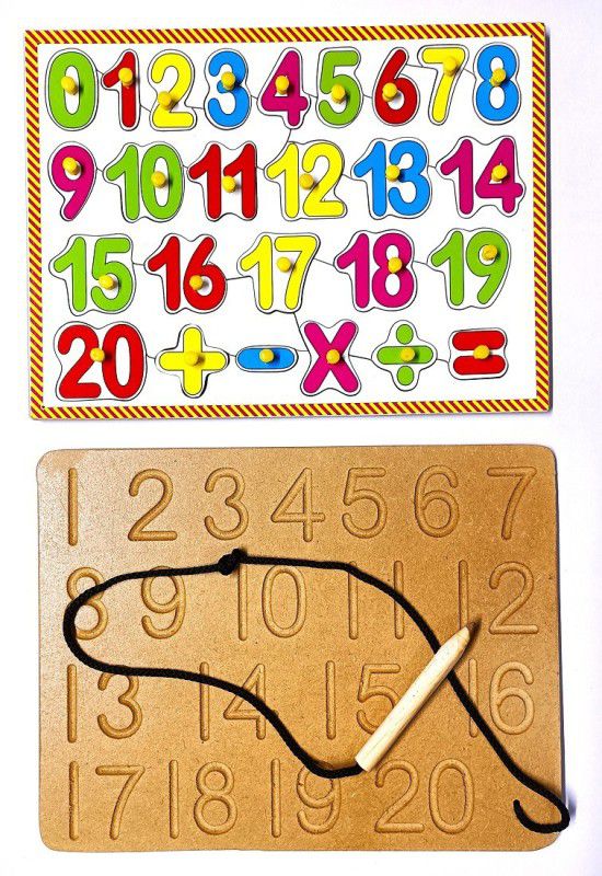 jaraglobal 1 to 20 Number Wooden Knob Puzzle with 1 to 20 Writing Practice Tracing Board  (25 Pieces)