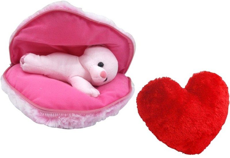 Saugat Traders Big Heart Teddy With Small Heart - 9.84 Inch  (Red, Pink)