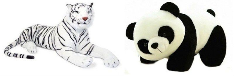 VRV Soft Toy Combo Of Panda and White Tiger 35 cm with tail. - 20 cm  (White, Black)