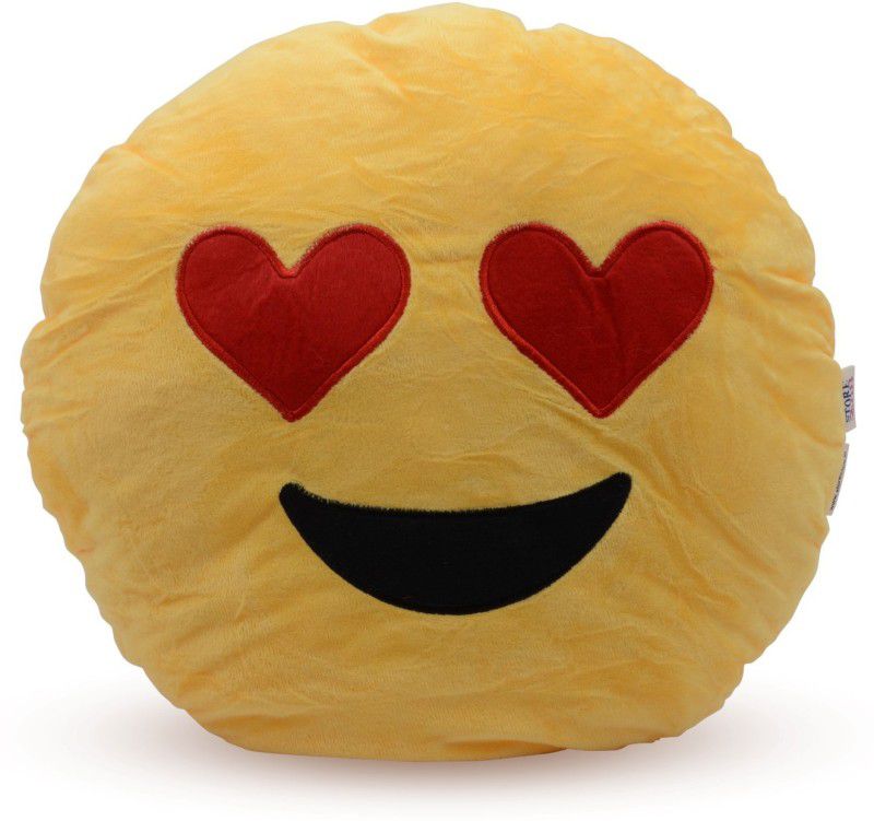 Store2508 Emoji Smiley Soft Round Cushion Pillow (Design 07) - 35 cm  (Yellow)