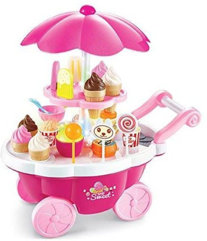 HR PRODUCT Ice Cream Kitchen Play Cart Kitchen Set Toy with Lights and Music