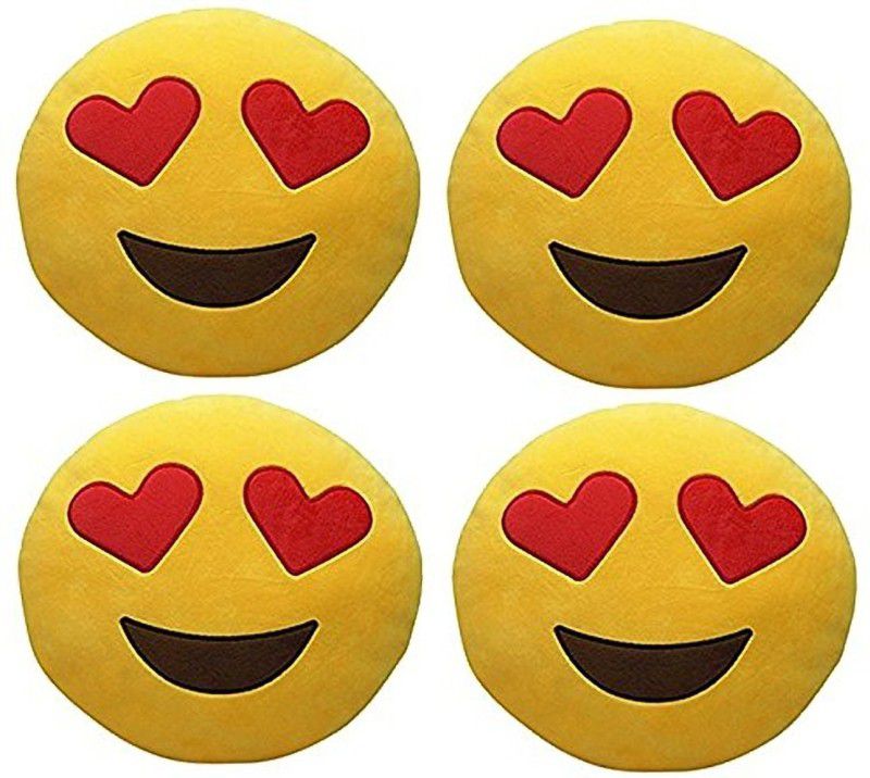 Pandora Premium Quality Heart Eyes Soft Smiley Cushion - 35 Cm Set Of 4 - 35 cm  (Yellow)