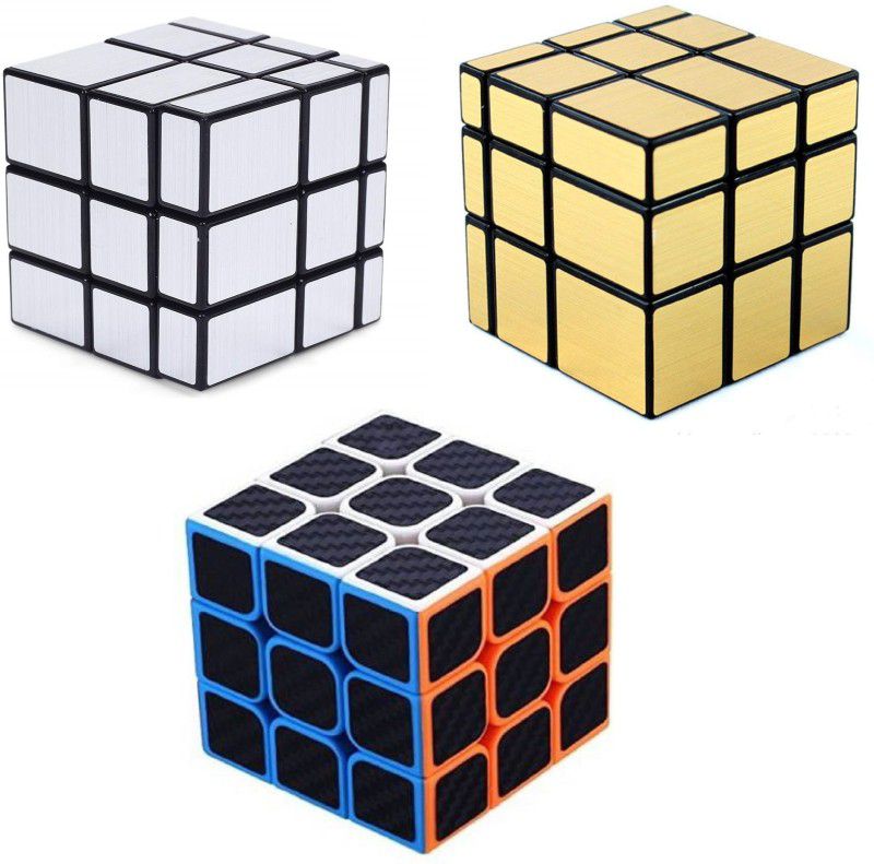 Enorme Cube Combos of High Speed 3x3x3 Golden Mirror, Silver Mirror and Neon Carbon Fiber Black Magic Puzzle Cube  (3 Pieces)