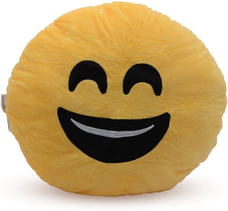 Store2508 Emoji Smiley Soft Round Cushion Pillow (Design 08) - 35 cm  (Yellow)