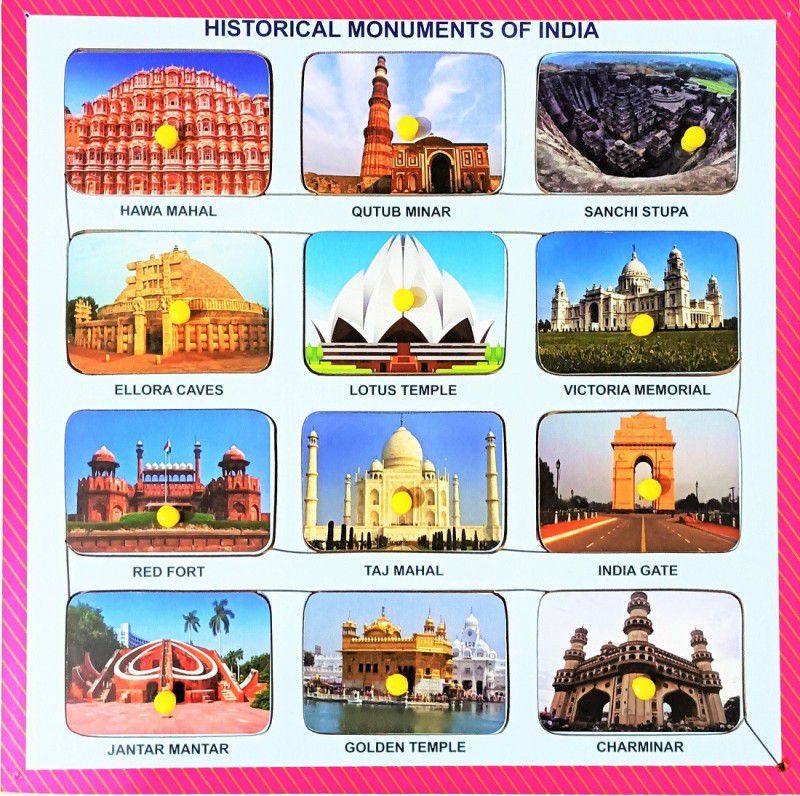 jaraglobal Historical Places of India Wooden Puzzle with Knob, Historical Monuments of India Wooden Educational Puzzle, Learning Aid for Boys and Girls, Kids Multicolour (12 Piece)  (12 Pieces)