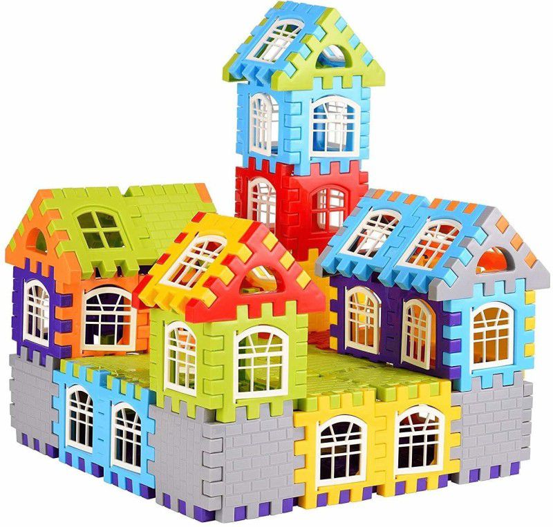 HRK MEDIUM Size Building Blocks for Kids – 65 Pcs, House Building Blocks with Windows, Block Game for Kids -Multicolor  (50 Pieces)