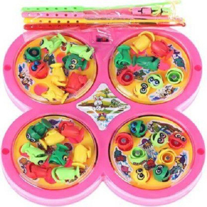 Tenmar Fish Catching Game with Sound, Include 32 Pieces Fishes and 4 Fishing Rod,4 Musical Fishing Games for Kids (Pink)  (Multicolor)