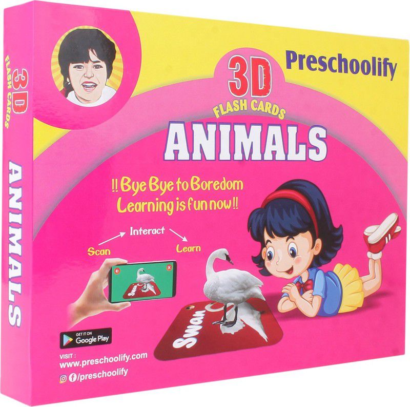 Preschoolify Animals 3D Flash Cards for Kids/Toddlers Augmented Reality (AR) Technology.  (Multicolor)